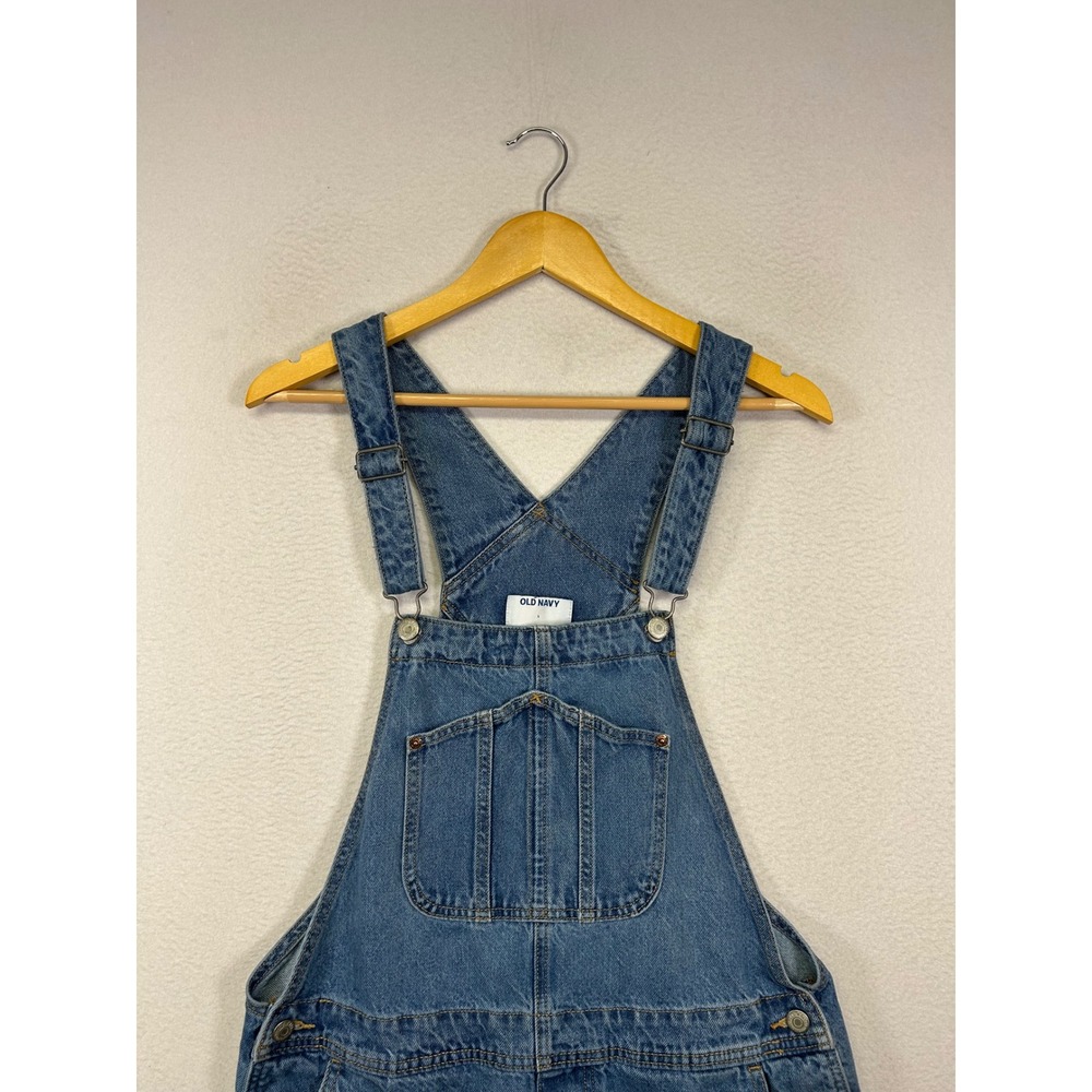 Cottagecore Old Navy Women L Blue Denim Short Overalls Cuffed Bib Shortalls - Picture 10 of 13